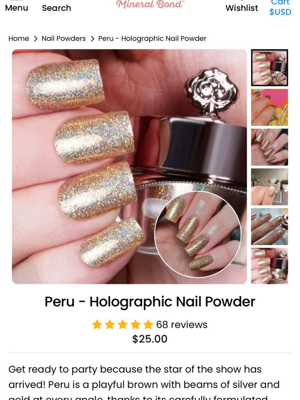 Mineral Bond Peru Holographic Nail Powder - Sistaco